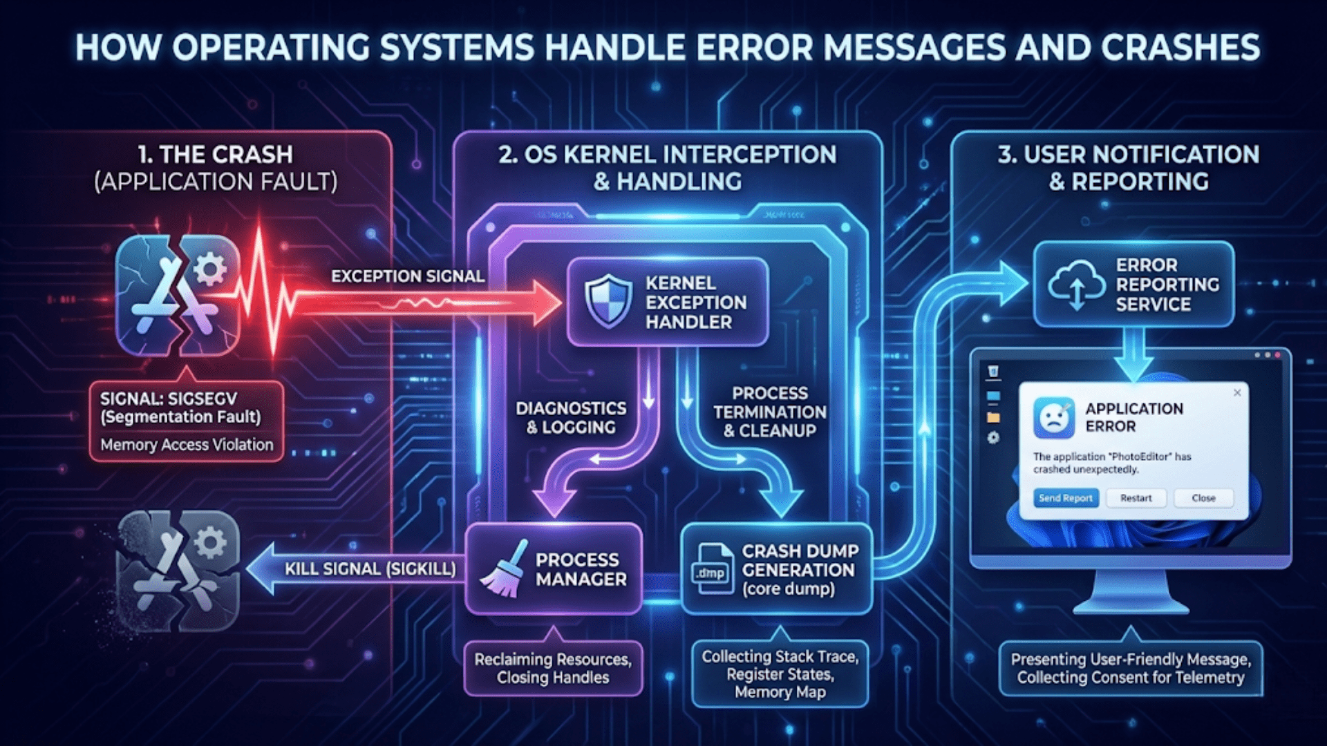 How Operating Systems Handle Error Messages and Crashes
